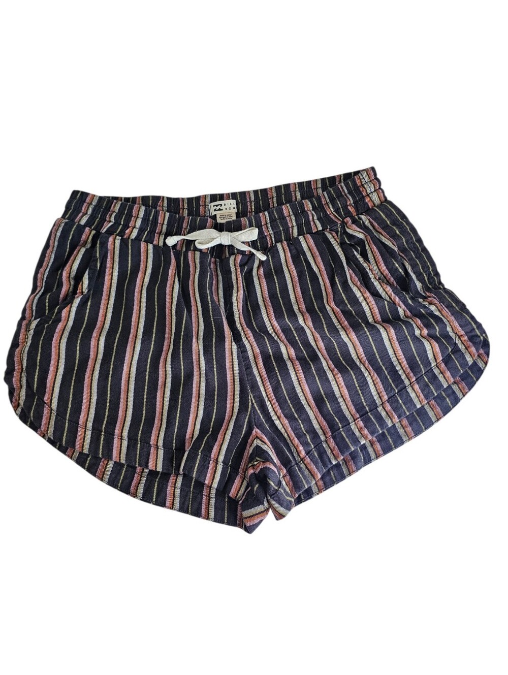 Billabong Striped Black and Pink Drawstring Women’s Shorts, Sz M